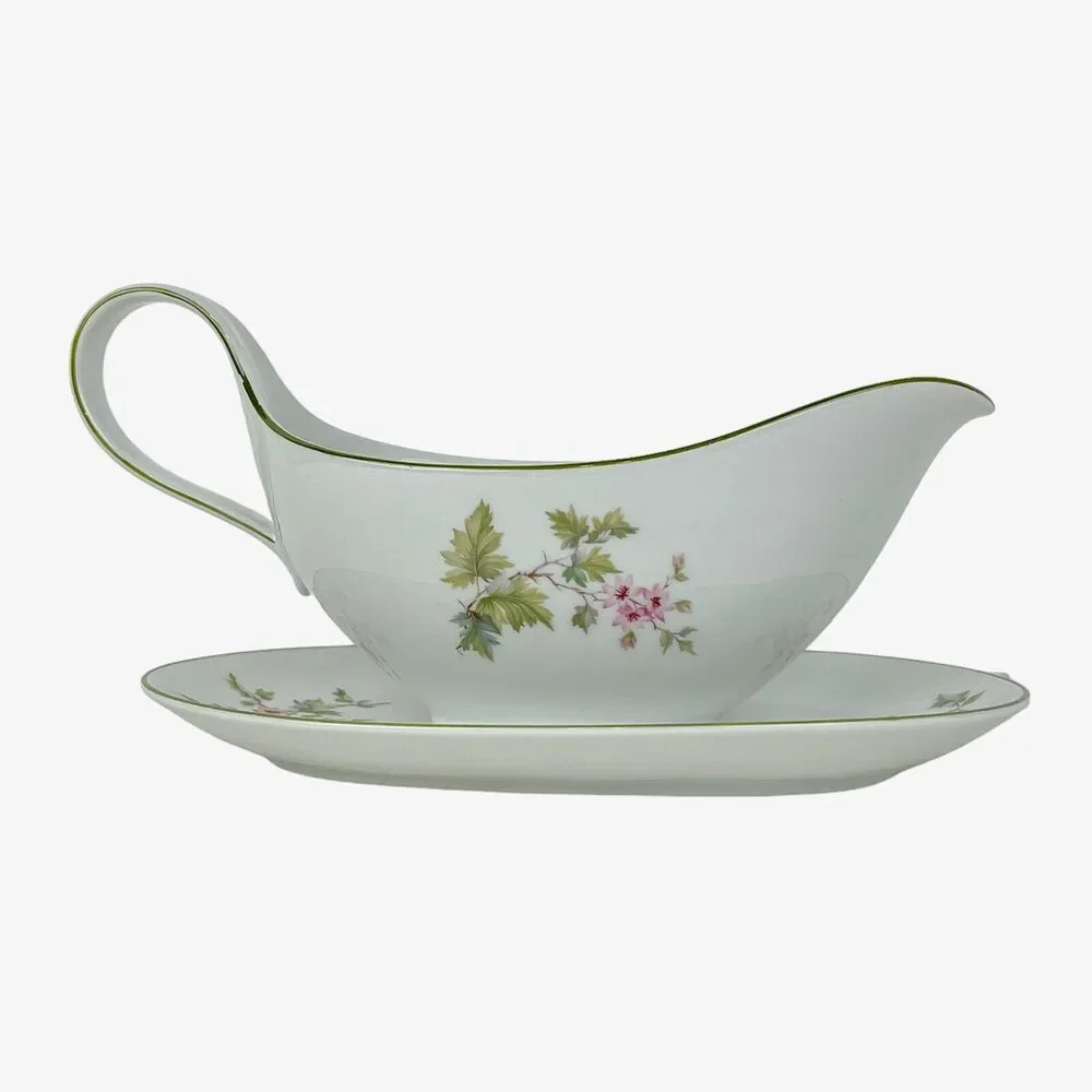 Gravy Boat Hutschenreuther Selb Bavaria Attached Underplate Handle Pink Flowers